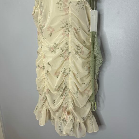 Rya Collection Andorra Floral Chemise Dress & Thong Set Ruched Sexy Lace Sheer L - Picture 9 of 13